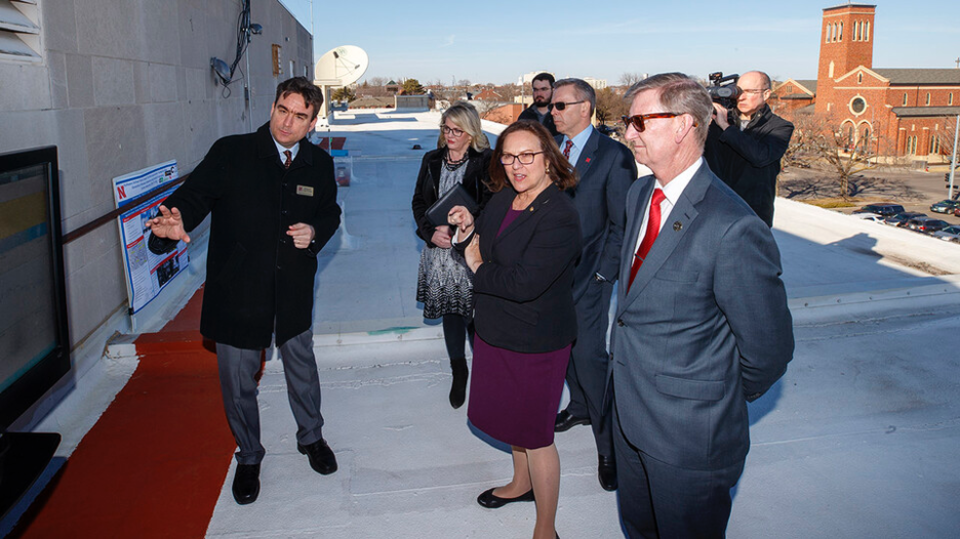NEXTT, the city-wide testbed, demonstration to U.S. Senator Fischer, NU President Carter, and UNL Chancellor Green during their visit to the UNL campus, Feb 2020
